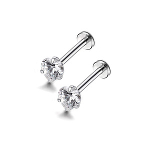 Boucles d'oreilles en acier inoxydable en forme de cœur avec zircon, bijoux de piercing - Product Image 3