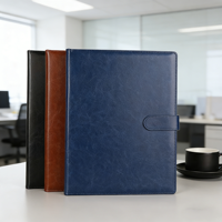 Porte-documents professionnel en cuir PU bleu format A4 avec bloc-notes et porte-klip