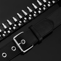 Ceinture en cuir PU noir style punk Y2K avec boucle ardillon en alliage en forme de balle, rivets et œillets, ceinture gothique ajustable, accessoire polyvalent
