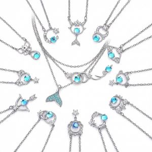 Collar delicado con signo del zodíaco para mujer, colgante de piedra lunar brillante y circonita cúbica, cadena de clavícula de cobre, personalizado, para uso diario y fiestas, al por mayor - Product Image 1