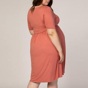 Robe de <span class=keywords><strong>grossesse</strong></span> ample à manches courtes pour femmes, vêtement de <span class=keywords><strong>grossesse</strong></span> froncé en coton de couleur unie avec poche - Product Image 5