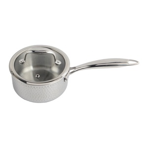 Casserole de cuisine martelée en acier inoxydable triple couche avec couvercle en verre - Product Image 2
