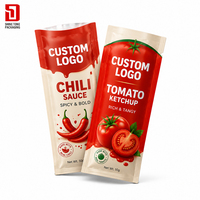 Sachets en aluminium thermoscellables imprimés sur mesure, pochettes d'emballage plastique vides pour sauce chili, ketchup tomate, sachets de condiments