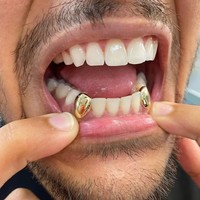 Grillz de un solo diente con circonita engastada, geométrico, chapado en oro de 18K, cobre, estilo Hip Hop |   Joyas Personalizadas Unisex para Fiestas Grillz