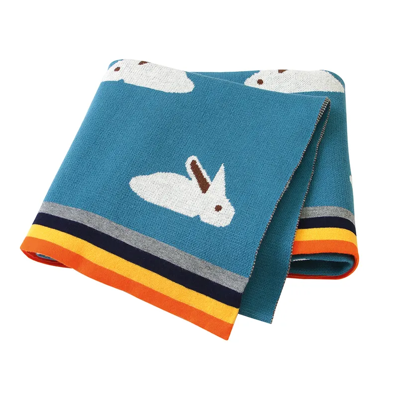 Mimixiong cobertor de bebê aconchegante de algodão macio tricotado personalizado 100x80 cm cobertor de bebê super macio com desenho de coelho fofo