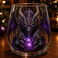 Table de bar fantaisie audacieuse décorée à la main, avec écailles de dragon rouge et noires, cornes de bronze et orb lumineux, cadeau de nuit, directement de l'usine
