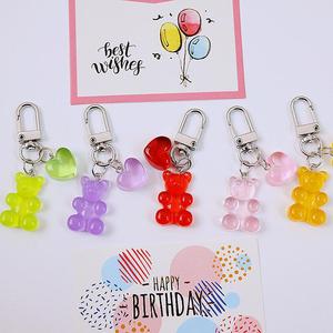 Tối giản kẹo màu Gummy gấu Keychain nhựa thạch Gấu bông với mặt dây chuyền trái tim phụ kiện tự làm quyến rũ Kawaii Keychain - Product Image 4