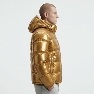 Veste unisexe de style décontracté d'hiver, coupe classique, couleur unie, veste matelassée à capuche dorée, coupe-vent, fermeture éclair, pour homme - Product Image 3