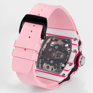 Montre mécanique squelette de style RM haut de gamme pour homme, boîtier dégradé blanc-rose, mouvement visible, bracelet rose, montre-bracelet de luxe sport - Product Image 6