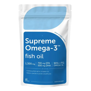 Cápsulas de Gel Suave de Aceite de Pescado Natural de Grado Alimenticio OEM, Suplementos de Omega-3 con EPA y DHA, 60 Cápsulas Veganas para Apoyar la Salud de las Articulaciones y el Corazón en Adultos - Product Image 1
