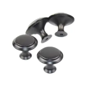 Poignée noire creuse en acier inoxydable boutons d'armoires de cuisine poignée de meubles armoire commode tiroir boutons de porte traditionnels 21mm