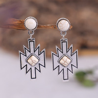 Vente en gros de bijoux cowgirl western boucles d'oreilles pendantes aztèques clous turquoise Navajo en pierre crème boucles d'oreilles pendantes en fausse pierre crème