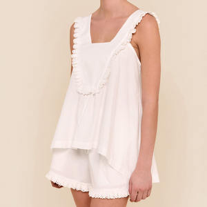 Ropa de dormir sin mangas para mujer Camiseta sin mangas de verano Venta al por mayor 100% Conjunto de pijamas de algodón Pijamas para mujer - Product Image 1