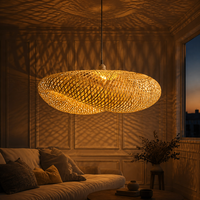 Abat-jour suspendu en bambou artisanal moderne Fusen, LED à intensité variable, angle de faisceau de 360°, garantie 1 an, pour l'éclairage du salon