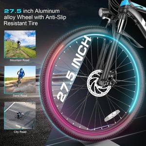 Vélo électrique adulte 27,5 pouces, VTT électrique, moteur 750W, batterie 48V 499,2Wh, frein à disque, jusqu'à 50 miles d'autonomie - Product Image 6