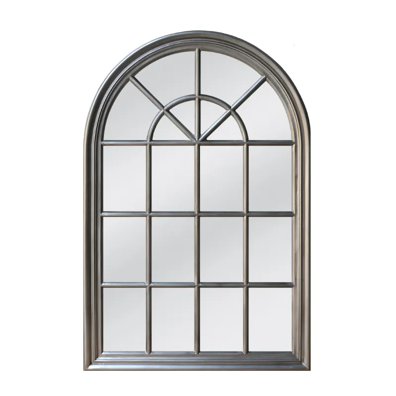 Pencere çerçeveli kemerli ahşap ayna/ev dekor galeri duvar aynası, taş gri