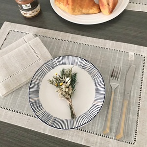 Napperons en lin à points festonnés, <span class=keywords><strong>beige</strong></span> naturel, mélange coton-lin, modernes, lavables, pour mariage et décoration intérieure - Product Image 2