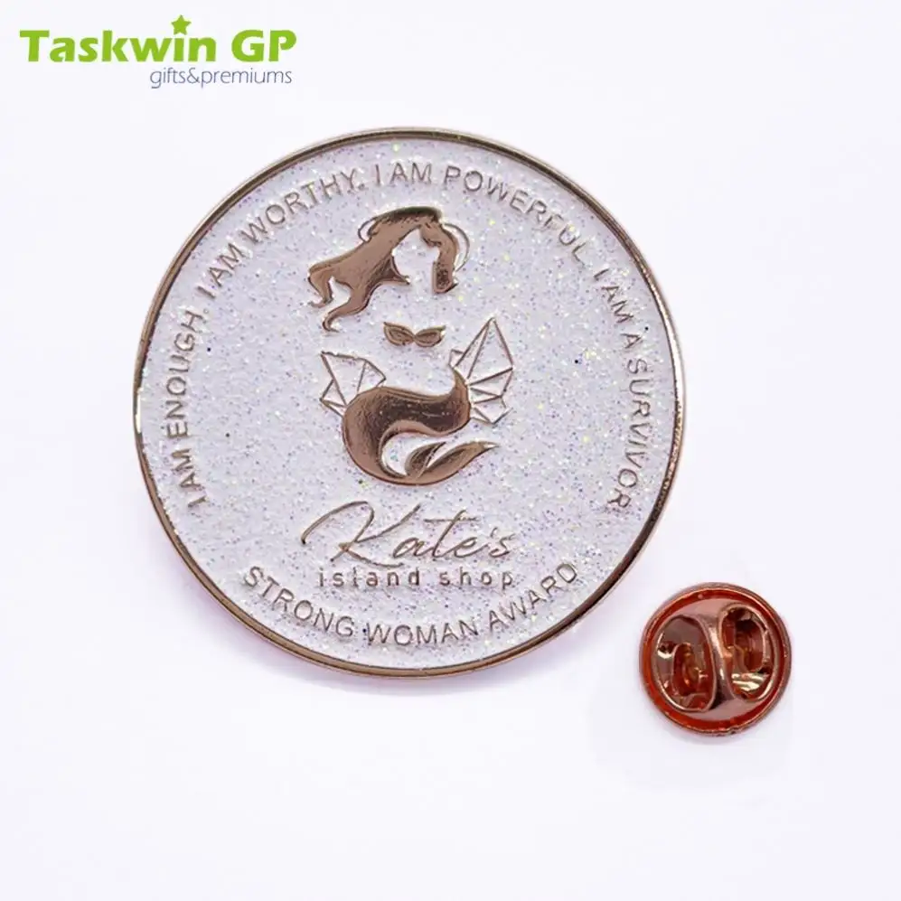 Produsen Taskwingifts Tidak Ada Logo Kustom Minimum Logam Enamel Lapel Pin Lencana Glitter Rose Gold Pin