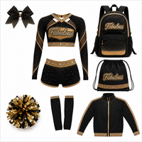 Ensemble d'uniformes de cheerleading personnalisés pour hommes et femmes, noir et or, avec strass, haut court à col en V, shorts et pantalon, tenue d'équipe de cheerleading