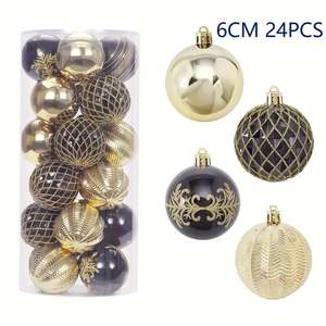 Bola Decorativa para Árbol de Navidad de 6CM24, Negra y Dorada, de Plástico con Gráficos Impresos en UV para Decoración de Ambiente de Centro Comercial - Product Image 3