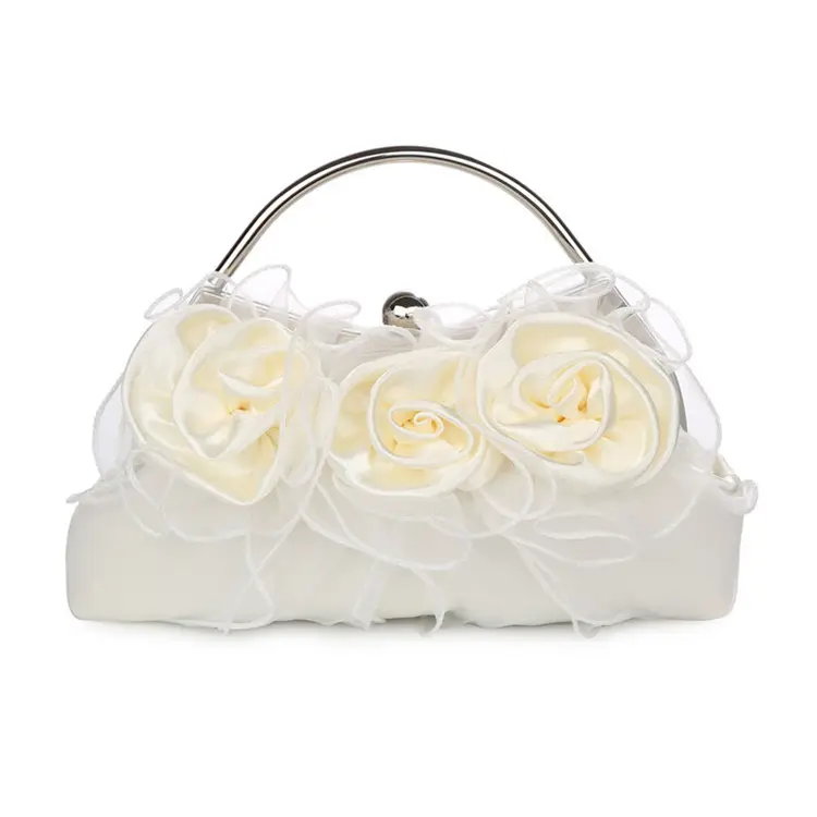 फूल बैग महिलाओं के लिए 2019 लक्जरी शादी ब्राइडल क्लच पर्स और हैंडबैग नई सुरुचिपूर्ण कंधे बैग सफेद बेज ढोना