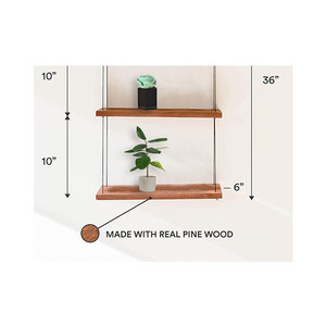 Étagères murales rustiques en bois à double niveau <span class=keywords><strong>avec</strong></span> design triangulaire en <span class=keywords><strong>corde</strong></span> pour plantes - Product Image 4