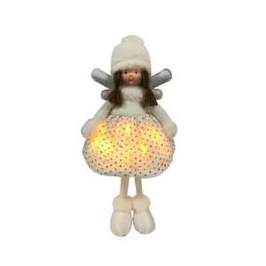 2024最新圣诞发光玩具纯棉长腿翅膀抹布天使毛绒娃娃动画毛绒天使娃娃带发光二极管照明