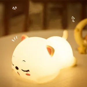 USB Rechargeable Touch Sensor Night Lights Lamp Bedroom Bedside Lamp Creative Gifts Cute Cat Silicone Night Light For Kids Baby