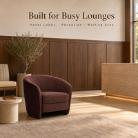 Fauteuil d'appoint moderne en velours bordeaux, fauteuil barillet avec dossier incurvé et assise en chenille, chaise rembourrée pour salon