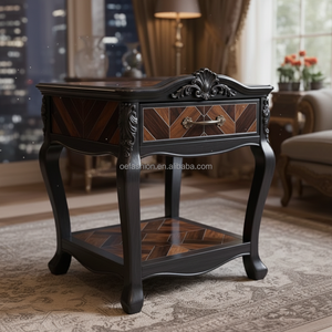 Buffet en bois massif noir antique OE-FASHION avec 4 tiroirs, marqueterie en noyer, armoire avec portes de rangement - Product Image 4