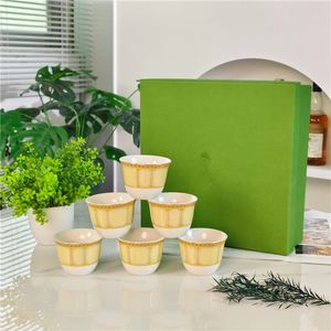 Service à thé en porcelaine osseuse jaune de style européen, luxe léger et simple, 6 tasses, passe au lave-vaisselle, avec boîte cadeau pour hôtels et entreprises - Product Image 2