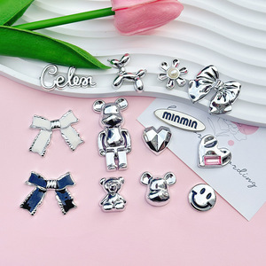 Mirror Chrome Plating Bear Charm Cartoon 3D DIY Accessories Shoe Decor Bag Patches Craft Supplies Eco-friendly Resin Wholesale