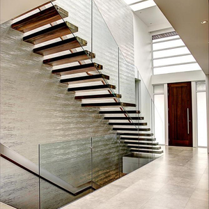 <span class=keywords><strong>Escalier</strong></span> <span class=keywords><strong>flottant</strong></span> en bois en forme de L à prix avantageux avec garde-corps en bois et garde-corps en verre - Product Image 5