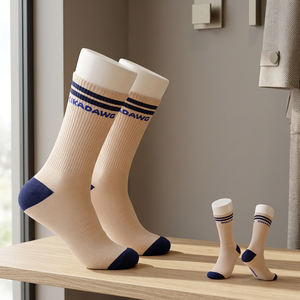 Chaussettes LIKADAWG en coton rayé beige et bleu, respirantes, pour usage quotidien, taille adulte standard, printemps - Product Image 1