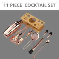Kit d'outils de barman professionnel de luxe en cuivre, shaker Boston, ensemble de shakers à cocktails, 12 pièces, support en bambou, capacité de 750 ml