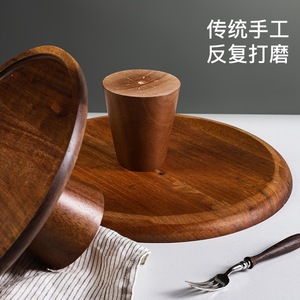 Plateau à gâteau avec couvercle, support rotatif en bois pour desserts, pour fêtes et présentations à domicile, couleur unie, forme ronde - Product Image 4