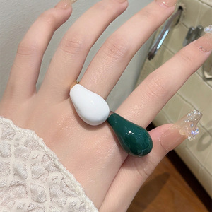 Joyería minimalista gota de agua goteo francés anillo abierto geométrico vino rojo esmalte anillo 18K chapado en <span class=keywords><strong>oro</strong></span> anillo geométrico elegante - Product Image 4