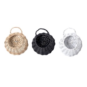 Panier suspendu en osier tressé à la main, rond, à fixer au mur, pot de fleurs XH24 135DZ, options de couleur blanc naturel et noir - Product Image 4