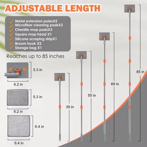 Outil de nettoyage de plinthes Nettoyeur de murs Vadrouille avec poignée extensible Nettoyeur de murs pour plinthes Nettoyeur de vitres de murs de plafond - Product Image 3