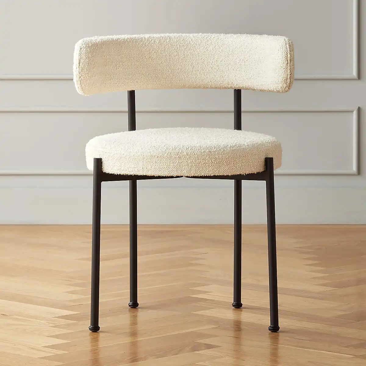 Nuovo stile mobili per sala da pranzo sedie da pranzo sedia da pranzo moderna di lusso bianca nordica boucle con gambe in ferro metallico