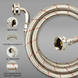 Tuyau flexible en acier inoxydable tressé de qualité supérieure, 1,2 m, pour machine à laver, résistant aux éclats, pour eau chaude et froide, raccord coudé de plomberie - Product Image 2