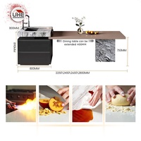 Îlot de cuisine en pierre frittée avec table extensible Appareils électriques personnalisés Armoires pour évier à eau Table à manger minimaliste