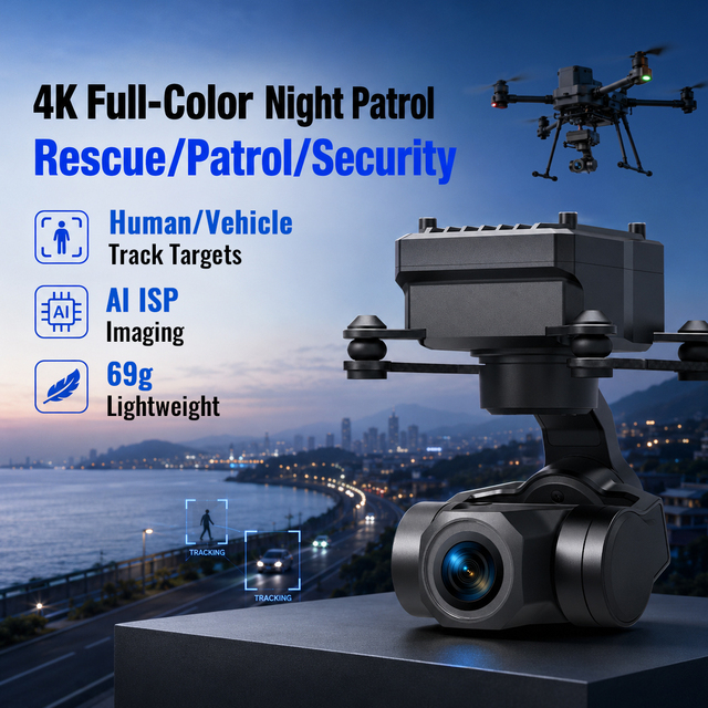Foxtech SYK-Mini AI 4K Full Color AI Intelligent Detection and Tracking Night Vision UAV Drone Camera With 3-axis Gimbal