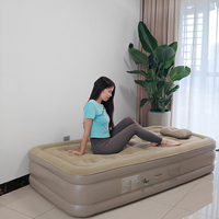 Matelas Gonflable Jumelé Portable en PVC Floqué pour le Camping en Extérieur, Lit d'Appoint avec Pompe Intégrée pour la Maison et les Invités, Vente en Gros