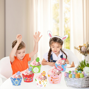 <b>Easter</b> Cake <b>Cup</b> Toppers Paper Egg Decorations Party Supplies Indoor Disposable - Product Image 2