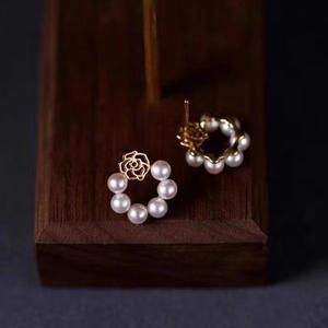 WENCHI S925 Plata Oro Rosa Anillo de Oreja con Perlas DIY de 3-4mm, Anillo de Perlas Múltiples 11107 Soporte Hueco - Product Image 3