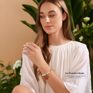 Pearl <b>Bracelet</b> With Strawberry Charm <b>Gold</b> Plated Stainless Steel Sustainable Resistant Jewelry For Women - Product Image 3