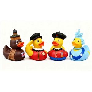 Promo Toy Customized Batch Printed PVC European British Style Rubber Duck Shaped Bathtub <b>Bath</b> Toys with Pattern Designs - Product Image 1