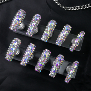 Uñas Postizas Acrílicas Reutilizables de Lujo con Diamantes, Diseño de Ataúd Largo, Hechas a Mano, 10 Piezas, Cuadradas - Product Image 1