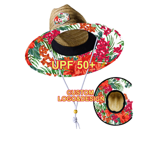 Chapeau de paille d'été Hibicus Flowers Print Casual Daily Sports Travel Fishing Panama Hat <span class=keywords><strong>Southern</strong></span> <span class=keywords><strong>California</strong></span> Lifeguard Style - Product Image 4